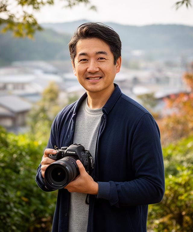 大井町の屋外でカメラを手にする代表カメラマン野本蓮