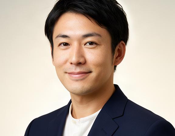 淡い背景のスタジオでジャケット姿の男性が信頼感を表現するプロフィール写真
